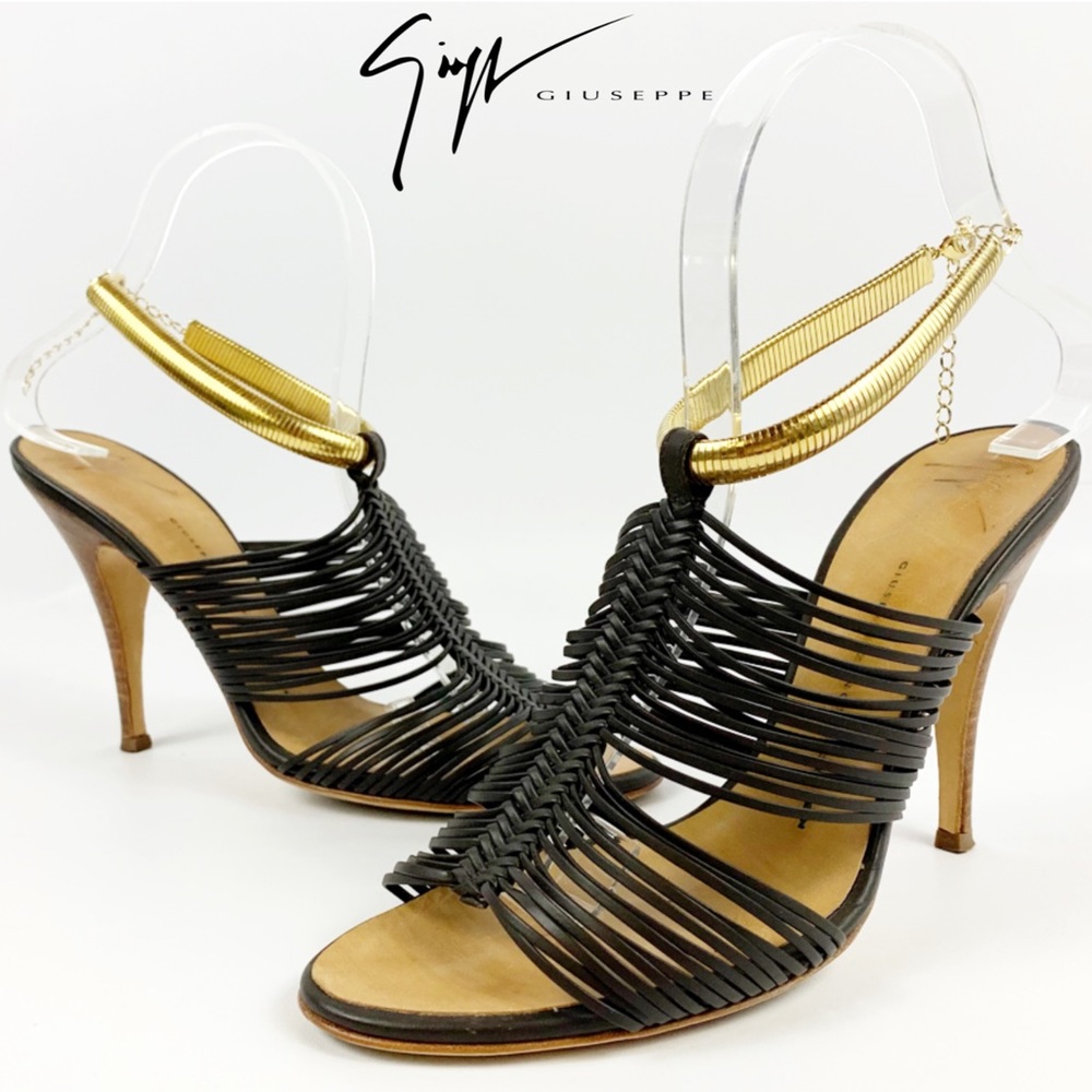 GIUSEPPE ZANOTTI / PISSI GOLD ANKLET SANDALS